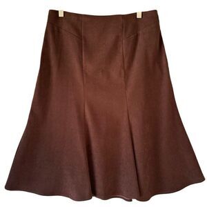 Kim Rogers Brown Trumpet Vertical Pleated A-Line Midi Skirt Zip Waist Size 10P